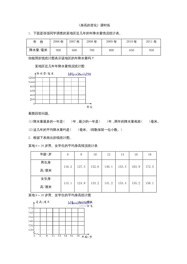 六年级数学上册5.4身高的变化（北师大版）-小哥网