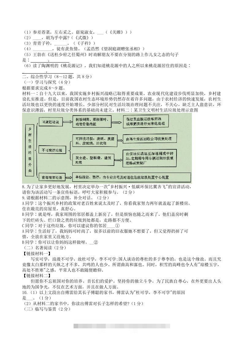 图片[2]-2021-2022学年云南省昭通市绥江县八年级下学期期中语文试题及答案(Word版)-小哥网