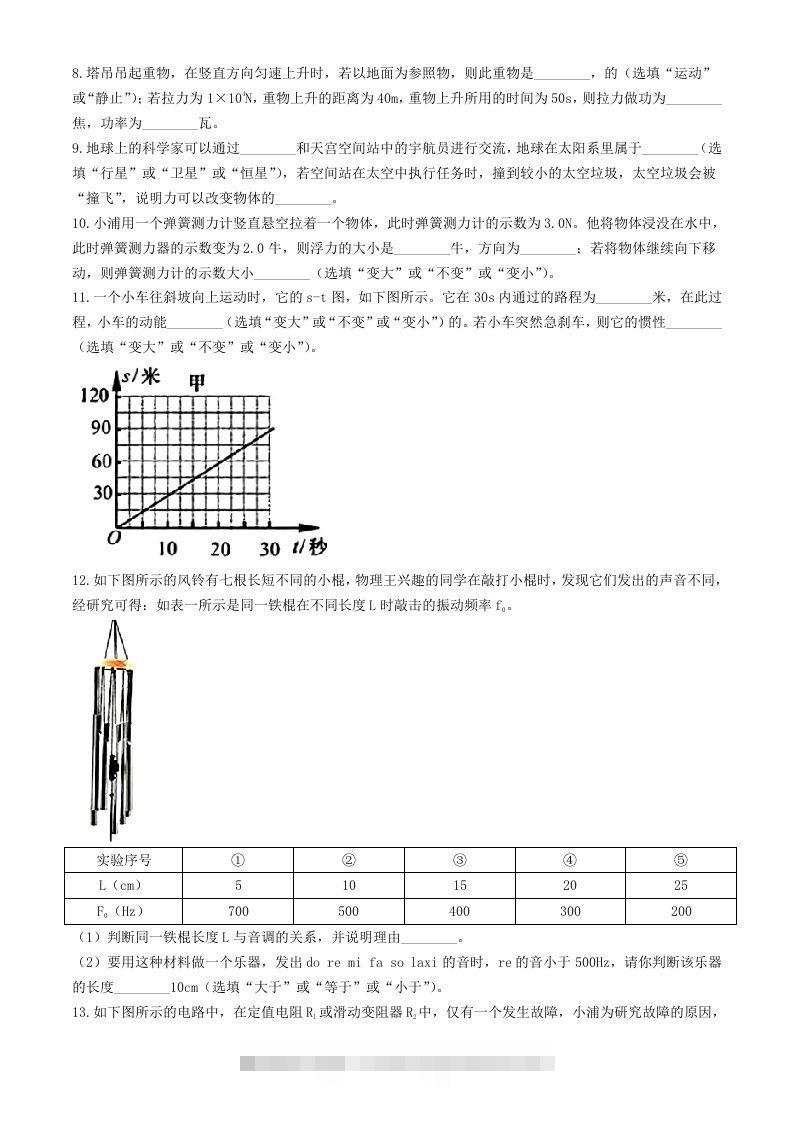 图片[2]-2024年上海松江中考物理试题及答案(Word版)-小哥网