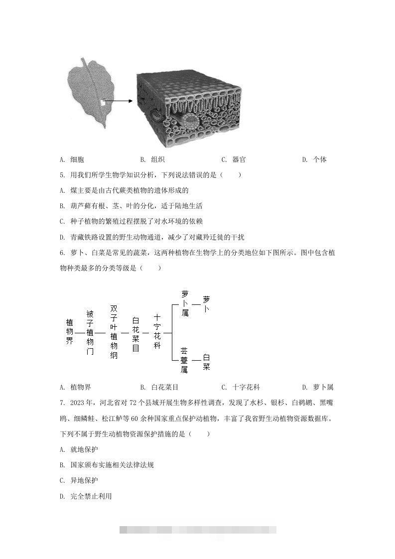 图片[2]-2024年河北邢台中考生物试题及答案(Word版)-小哥网