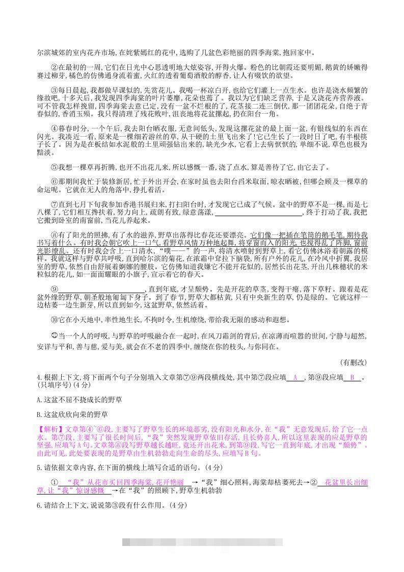 图片[3]-2020-2021学年部编版八年级语文上册第三单元检测试卷及答案(Word版)-小哥网