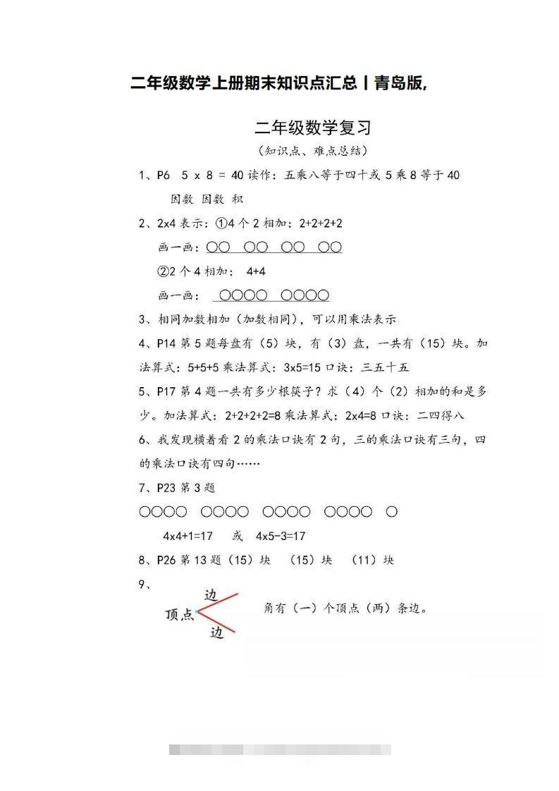 二上青岛版数学重点知识点预习()-小哥网