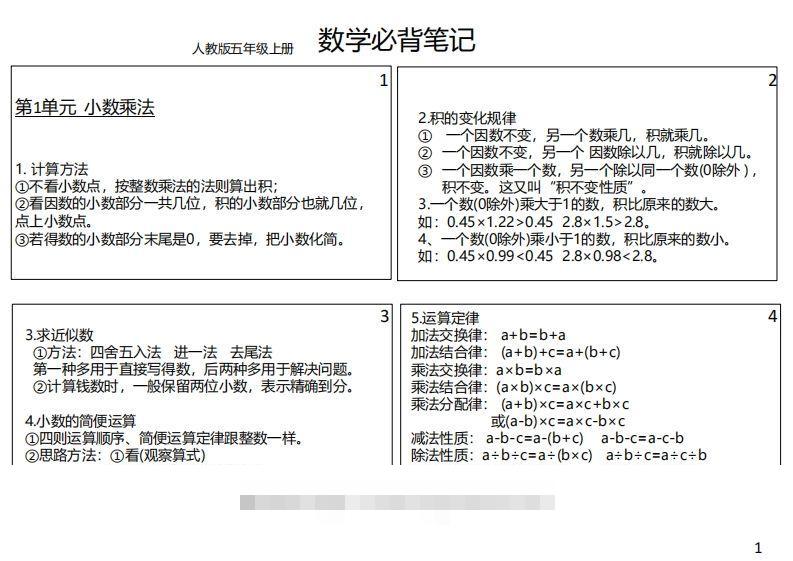 【人教五年级】数学上册必背笔记-小哥网