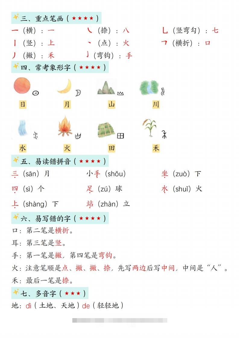 图片[2]-24新版一年级语文上册1-2单元知识点汇总111111-小哥网