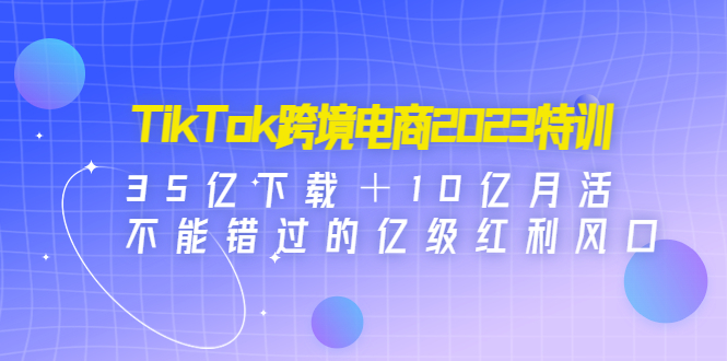 TikTok跨境电商2023特训：35亿下载＋10亿月活，不能错过的亿级红利风口-小哥网