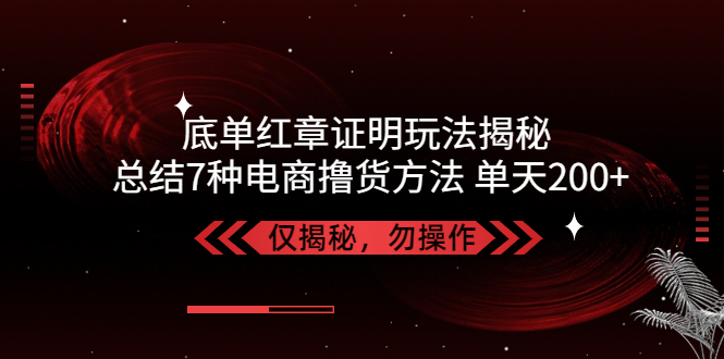 独家底单红章证明揭秘 总结7种电商撸货方法 操作简单,单天200+【仅揭秘】-小哥网