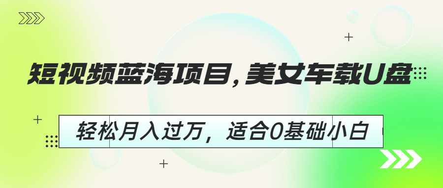 短视频蓝海项目，美女车载U盘，轻松月入过万，适合0基础小白-小哥网