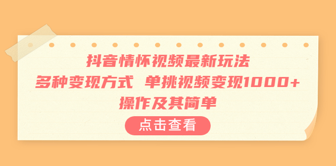 抖音情怀视频最新玩法，多种变现方式，单挑视频变现1000+，操作及其简单-小哥网