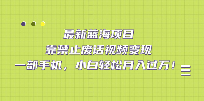 最新蓝海项目，靠禁止废话视频变现，一部手机，小白轻松月入过万！-小哥网