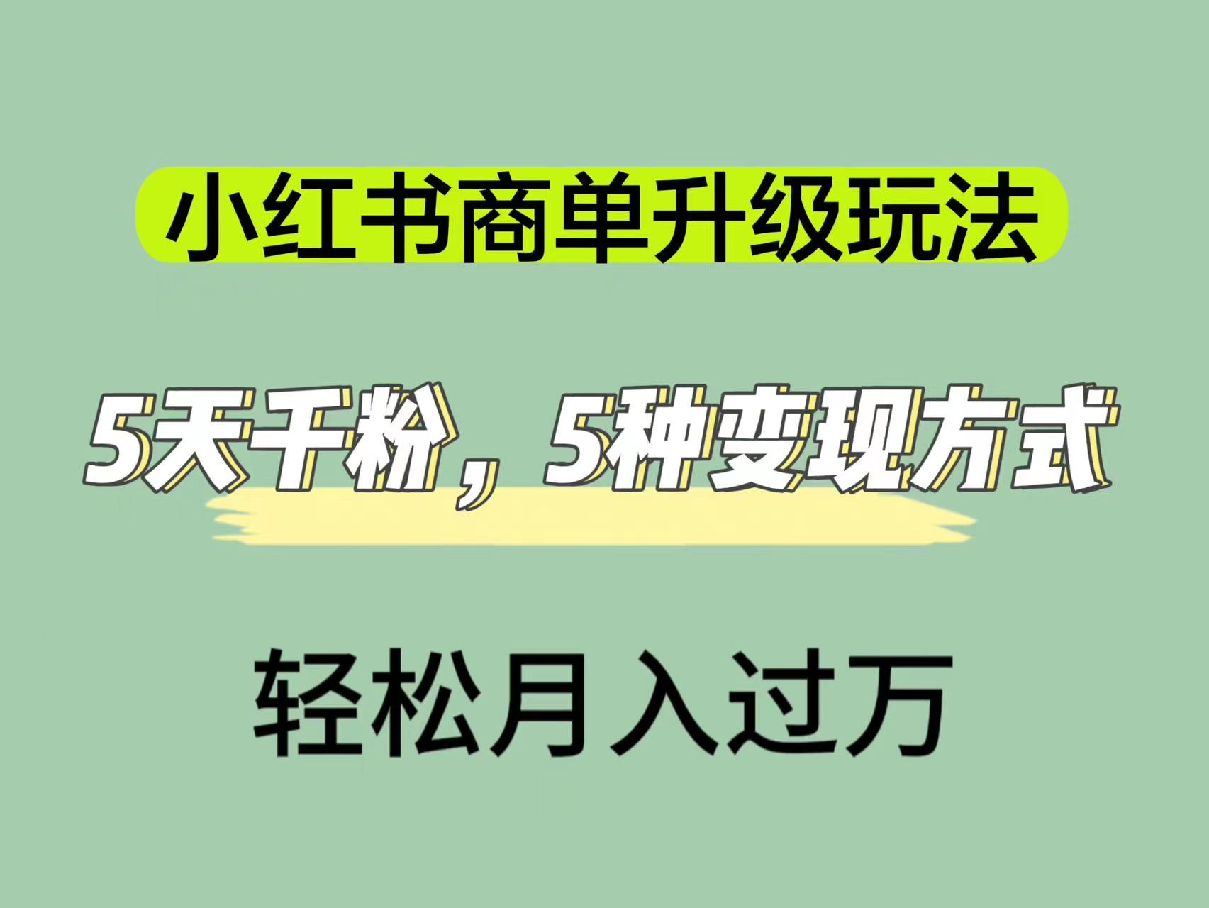 小红书商单升级玩法，5天千粉，5种变现渠道，轻松月入1万+-小哥网