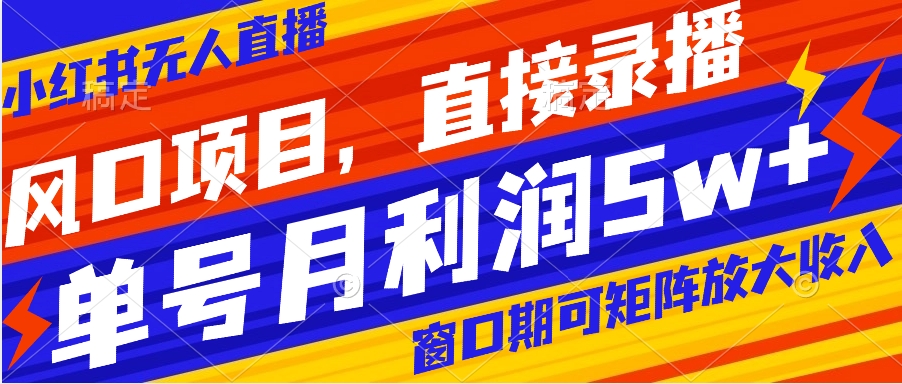 风口项目，小红书无人直播带货，直接录播，可矩阵，月入5w+-小哥网