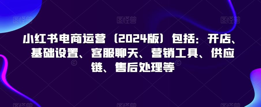 小红书电商运营（2024版）包括：开店、基础设置、客服聊天、营销工具、供应链、售后处理等-小哥网