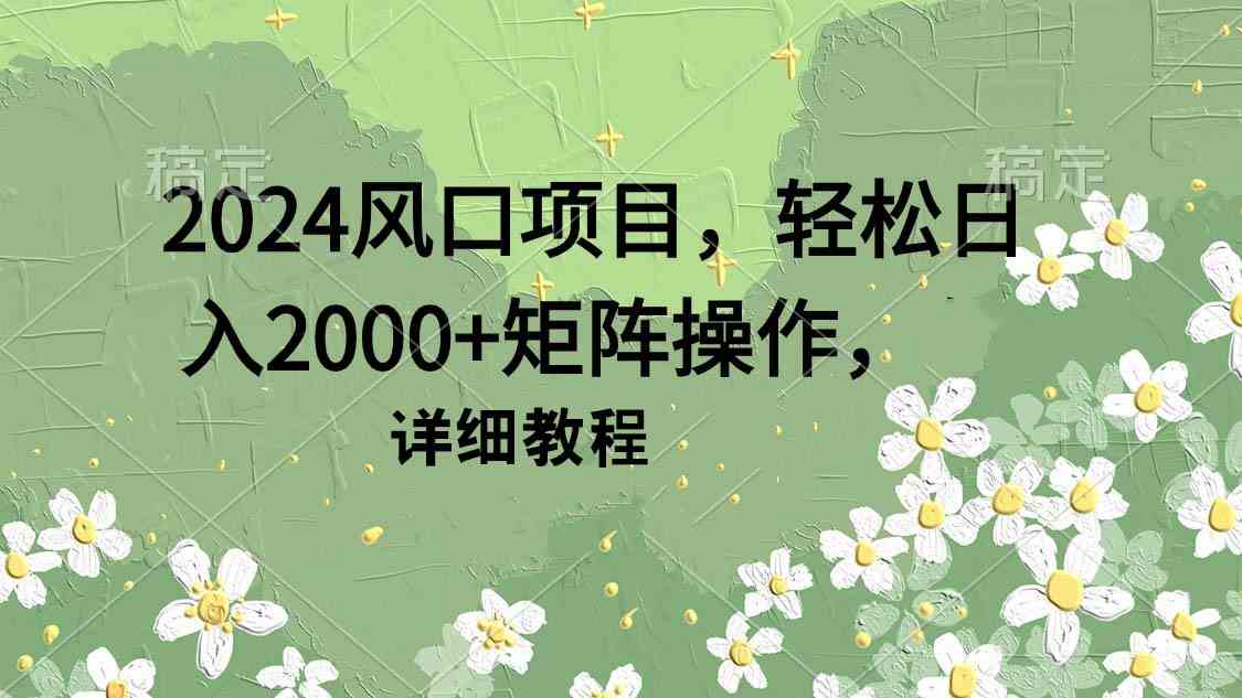 图片[1]-（9652期）2024风口项目，轻松日入2000+矩阵操作，详细教程-飓风网创资源站