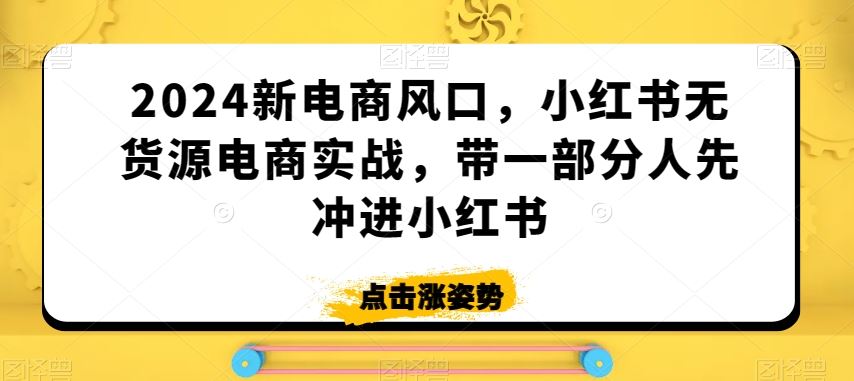 2024新电商风口，小红书无货源电商实战，带一部分人先冲进小红书-小哥网