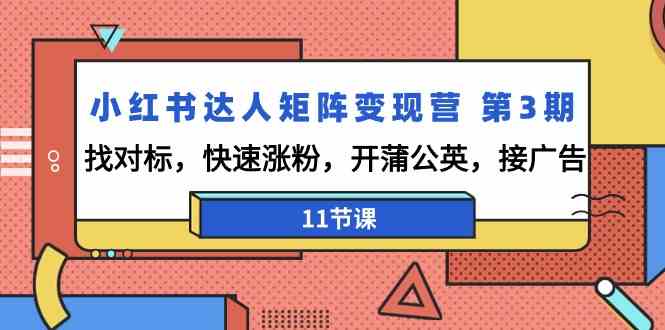 小红书达人矩阵变现营第3期，找对标，快速涨粉，开蒲公英，接广告（11节课）-小哥网