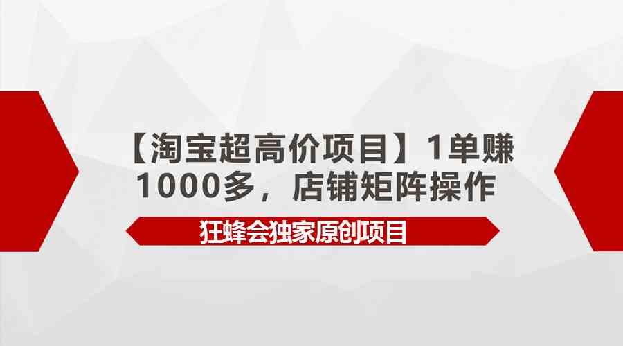 图片[1]-（9849期）【淘宝超高价项目】1单赚1000多，店铺矩阵操作-飓风网创资源站