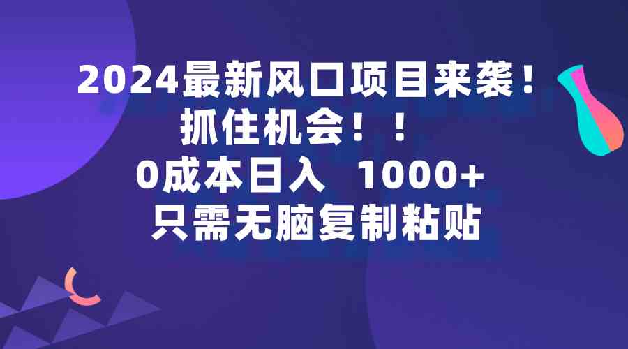 图片[1]-（9899期）2024最新风口项目来袭，抓住机会，0成本一部手机日入1000+，只需无脑复…-飓风网创资源站