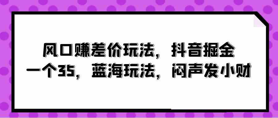 （10022期）风口赚差价玩法，抖音掘金，一个35，蓝海玩法，闷声发小财-小哥网