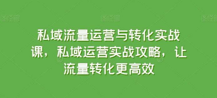 私域流量运营与转化实战课，私域运营实战攻略，让流量转化更高效-小哥网