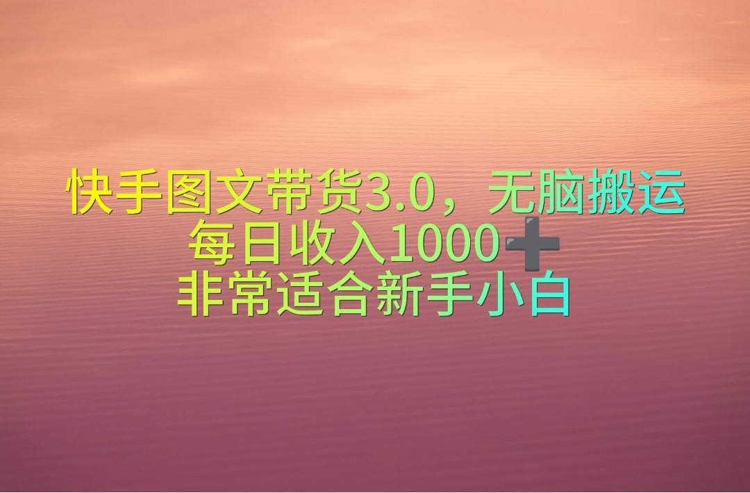 （10252期）快手图文带货3.0，无脑搬运，每日收入1000＋，非常适合新手小白-小哥网