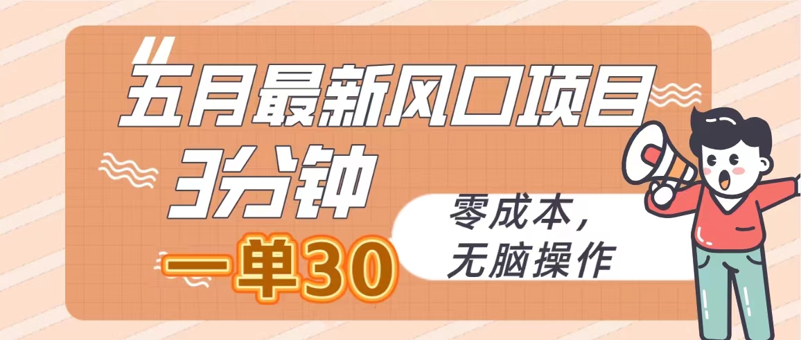 图片[1]-（10256期）五月最新风口项目，3分钟一单30，零成本，无脑操作-飓风网创资源站