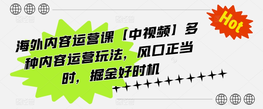 海外内容运营课【中视频】多种内容运营玩法，风口正当时，掘金好时机-小哥网