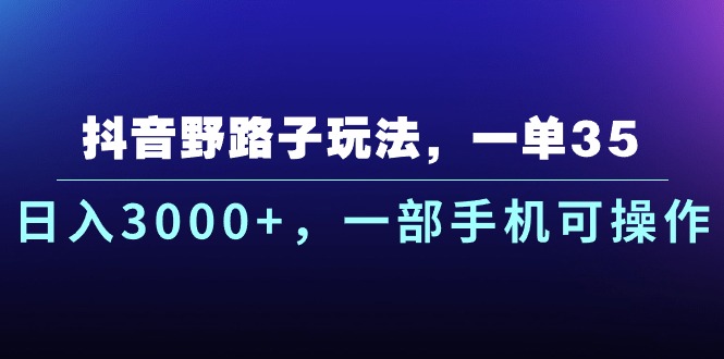 抖音野路子玩法，一单35.日入3000+，一部手机可操作-小哥网