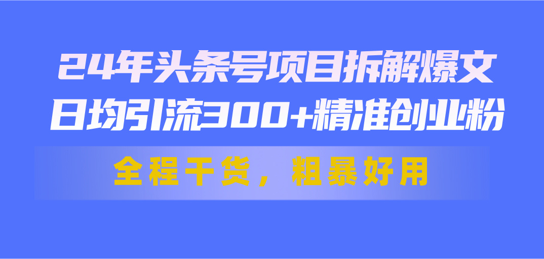 24年头条号项目拆解爆文，日均引流300+精准创业粉，全程干货，粗暴好用-小哥网