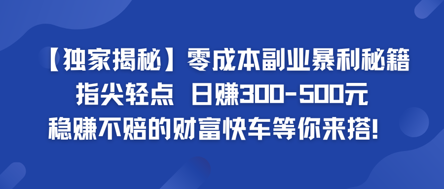 零成本副业暴利秘籍 日赚300-500元 稳赚不赔的财富快车等你来搭！-小哥网