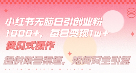 小红书无脑每日引流创业粉500+，小白每天只花半小时，躺赚长尾收益【揭秘】-小哥网