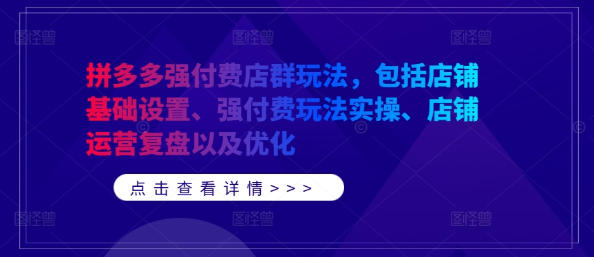 拼多多强付费店群玩法，包括店铺基础设置、强付费玩法实操、店铺运营复盘以及优化-小哥网