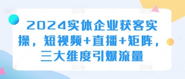 2024实体企业获客实操，短视频+直播+矩阵，三大维度引爆流量-热爱者网创