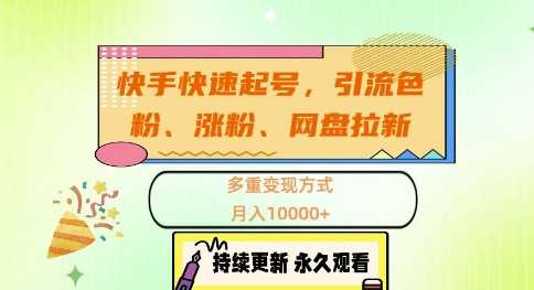 快手快速起号，引流s粉、涨粉、网盘拉新多重变现方式，月入1w【揭秘】-小哥网