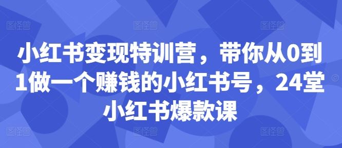 小红书变现特训营，带你从0到1做一个赚钱的小红书号，24堂小红书爆款课-小哥网